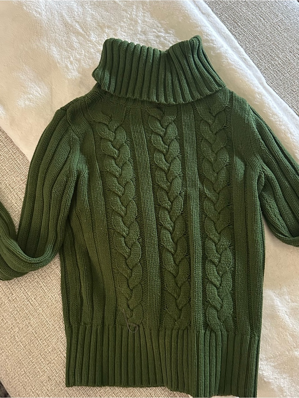 Ann Taylor Olive Green Cable Knit Turtleneck Sweater